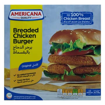 Americana Breaded Chicken Burger 678g 12's - Available at Alosra Online Supermarket