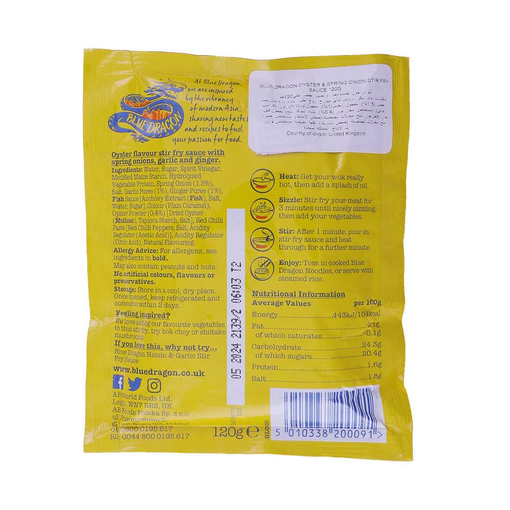 Blue Dragon Oyster & Spring Onion Stir Fry Sauce 120g back image