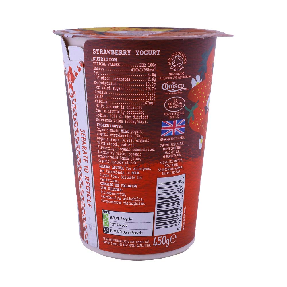 Yeo Valley Organic Strawberry Yogurt 450g back image