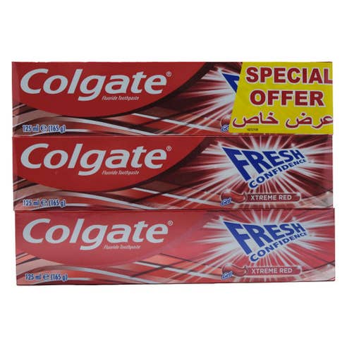Colgate Fresh Confidence Xtreme Red Toothpaste 3x125ml [Special Offer] 