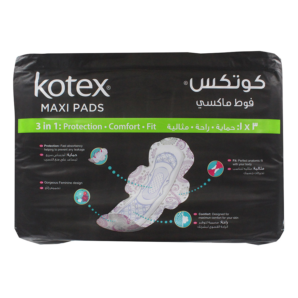 Kotex Maxi Pads 3 in 1 50's - Available at Alosra Online Supermarket