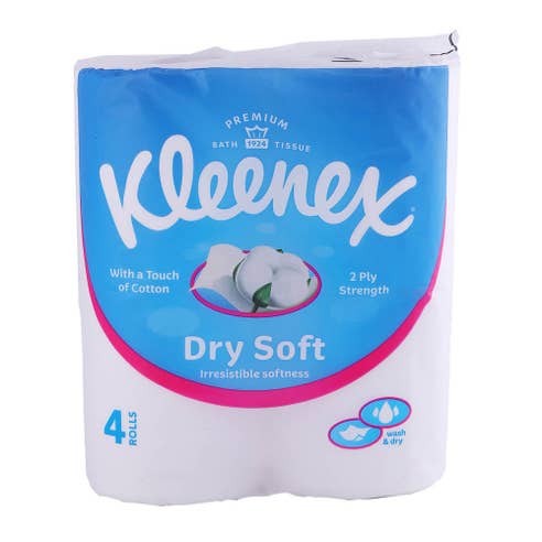 Kleenex Dry Soft Bathroom Tissue White 4's - Available at Alosra Online Supermarket