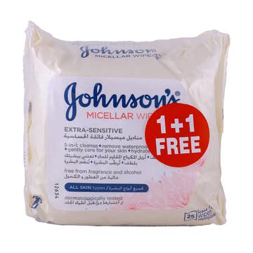 Johnson's Micellar Extra Sensitive Wipes 25s 1+1 Free [Special Offer] - Available at Alosra Online Supermarket