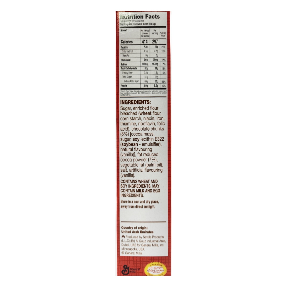 Betty Crocker Chocolate Chunk Supreme Brownie Mix 500g back image