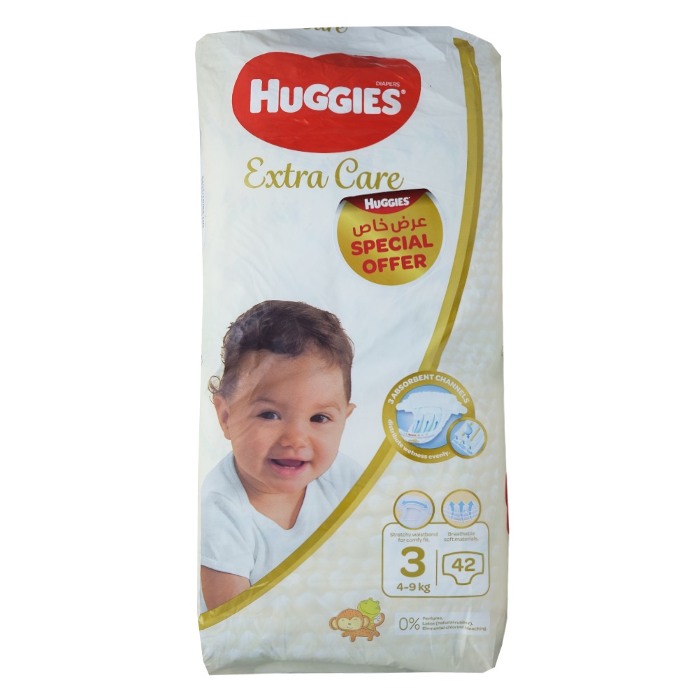Huggies Extra Care Diapers Size 3 42's [Special Offer] back image