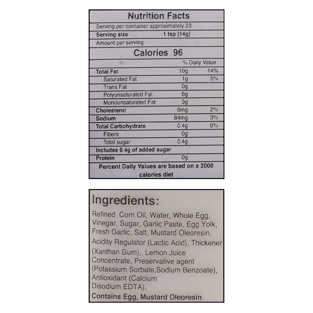 Mazola Garlic Mayonnaise 340g right side image