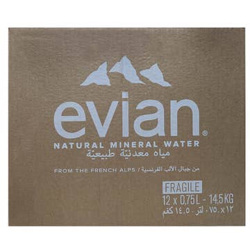 Evian Natural Mineral Water Glass Bottle 12x750ml