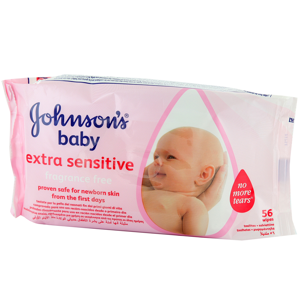 Johnson's Extra Sensitive Fragrance Free Baby Wipes 56's - Available at Alosra Online Supermarket