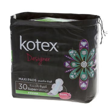 Kotex Designer Maxi Pads Super With Wings 30s - Available at Alosra Online Supermarket