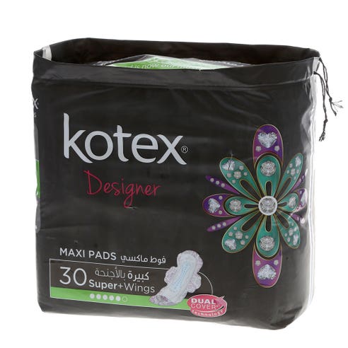 Kotex Designer Maxi Pads Super With Wings 30s - Available at Alosra Online Supermarket