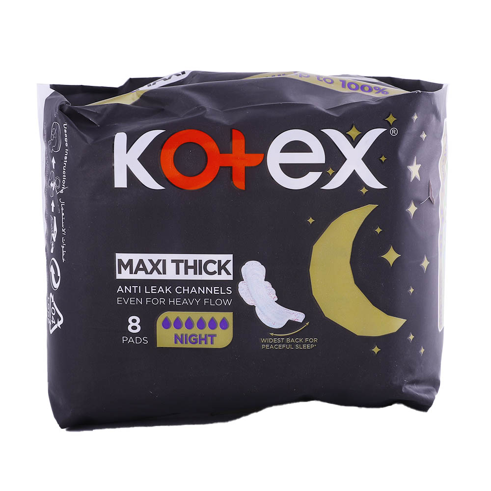 Kotex Maxi Thick Night Sanitary Pads 8's - Available at Alosra Online Supermarket