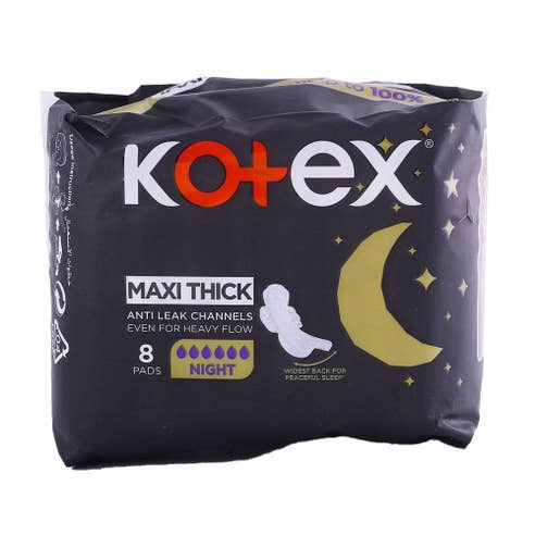Kotex Maxi Thick Night Sanitary Pads 8's - Available at Alosra Online Supermarket