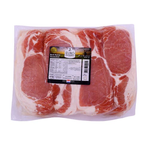 Euro Gourmet Back Bacon Unsmoked Slice [Per Kg] [Contains Pork] - Available at Alosra Online Supermarket