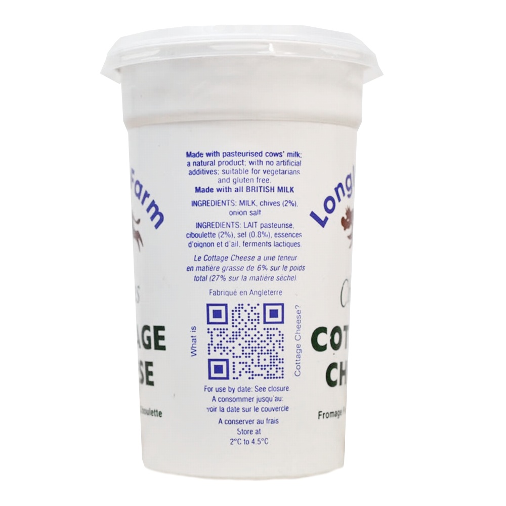 Longley Farm Chives Cottage Cheese 250g back image