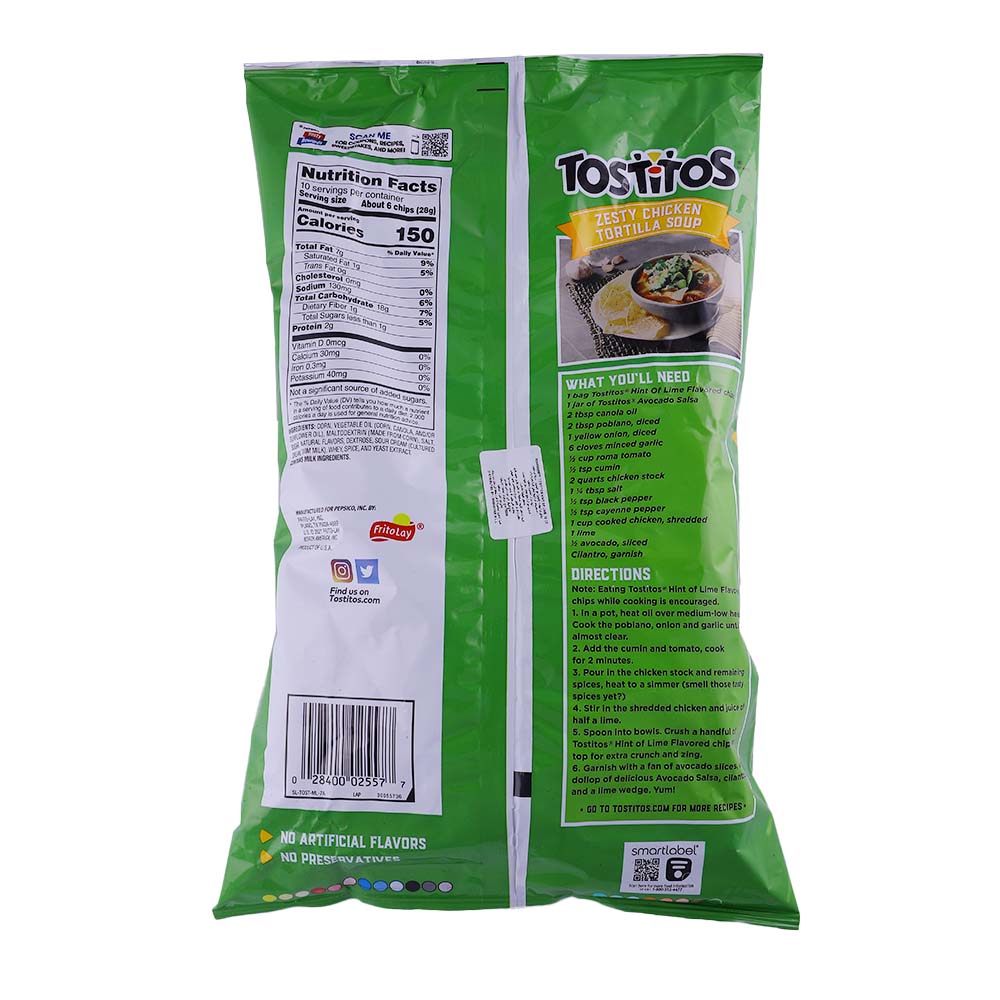Tostitos Hint of Lime Tortilla Chips 283.5g back image