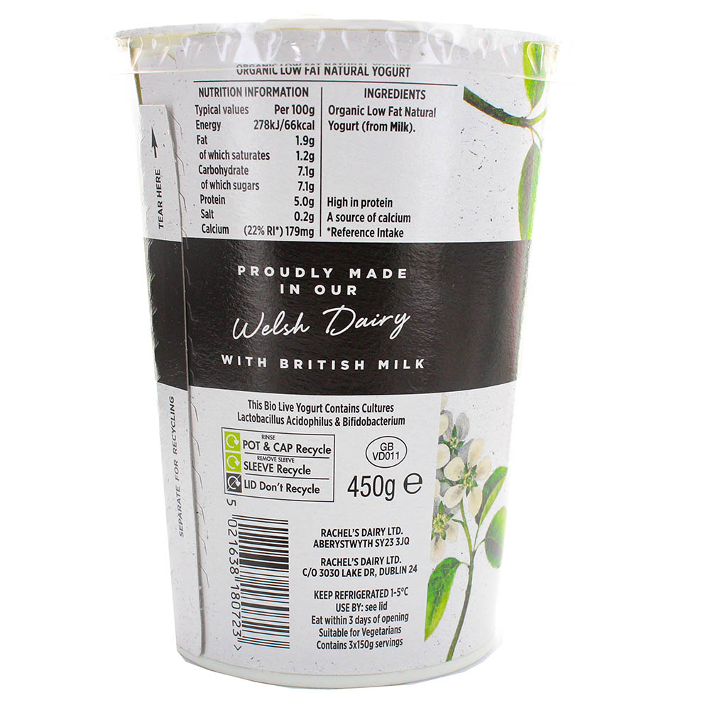 Rachel's Organic Low Fat Natural Yogurt 450g- Product ingredients image