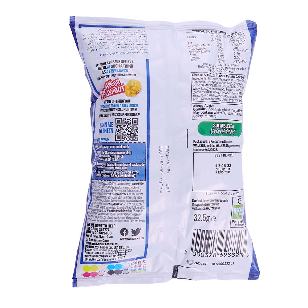 Walkers Cheese & Onion Chips 32.5g back image
