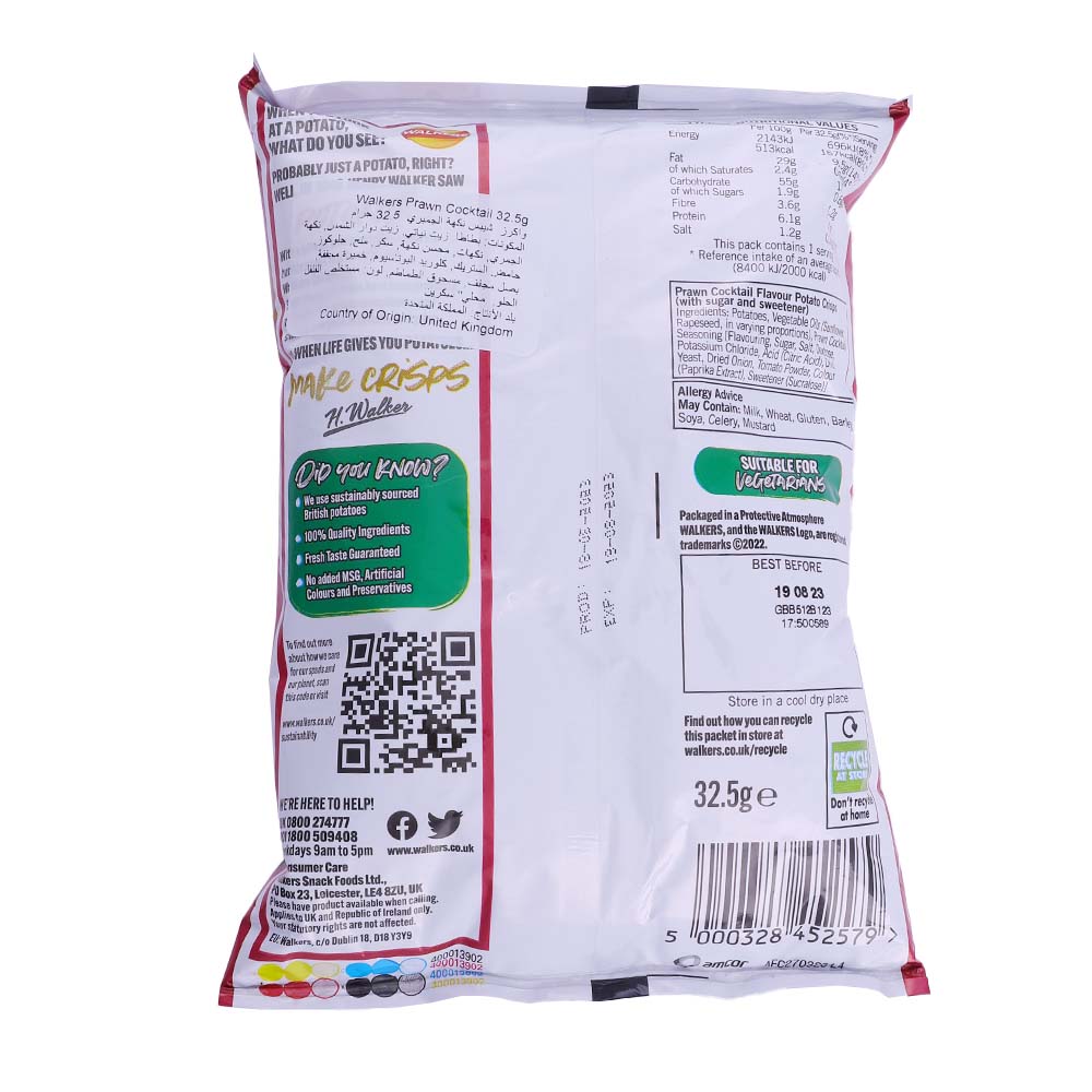 Walkers Prawn Cocktail Chips 32.5g back image