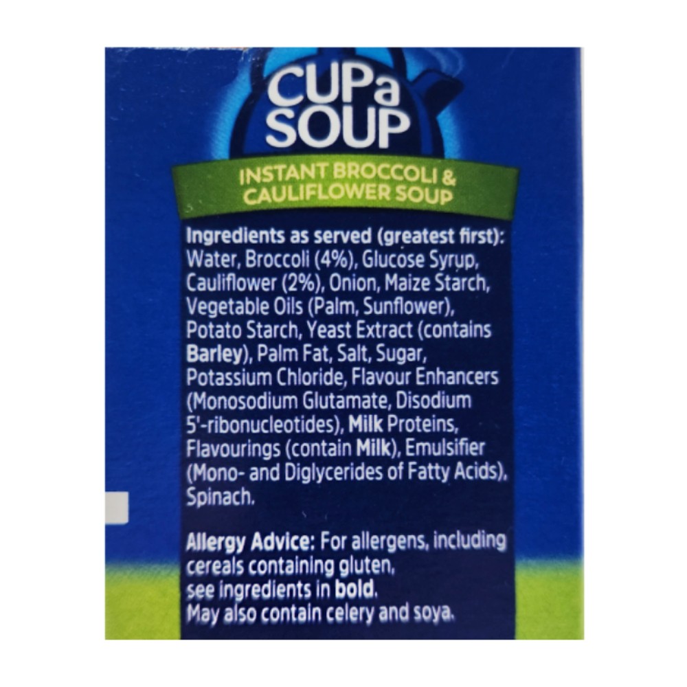 Batchelors Cup a Soup Broccoli & Cauliflower 110g back image