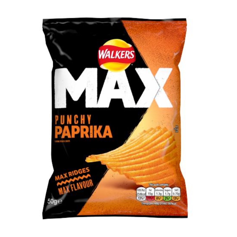 Walkers Max Punchy Paprika Chips 50g - Available at Alosra Online Supermarket