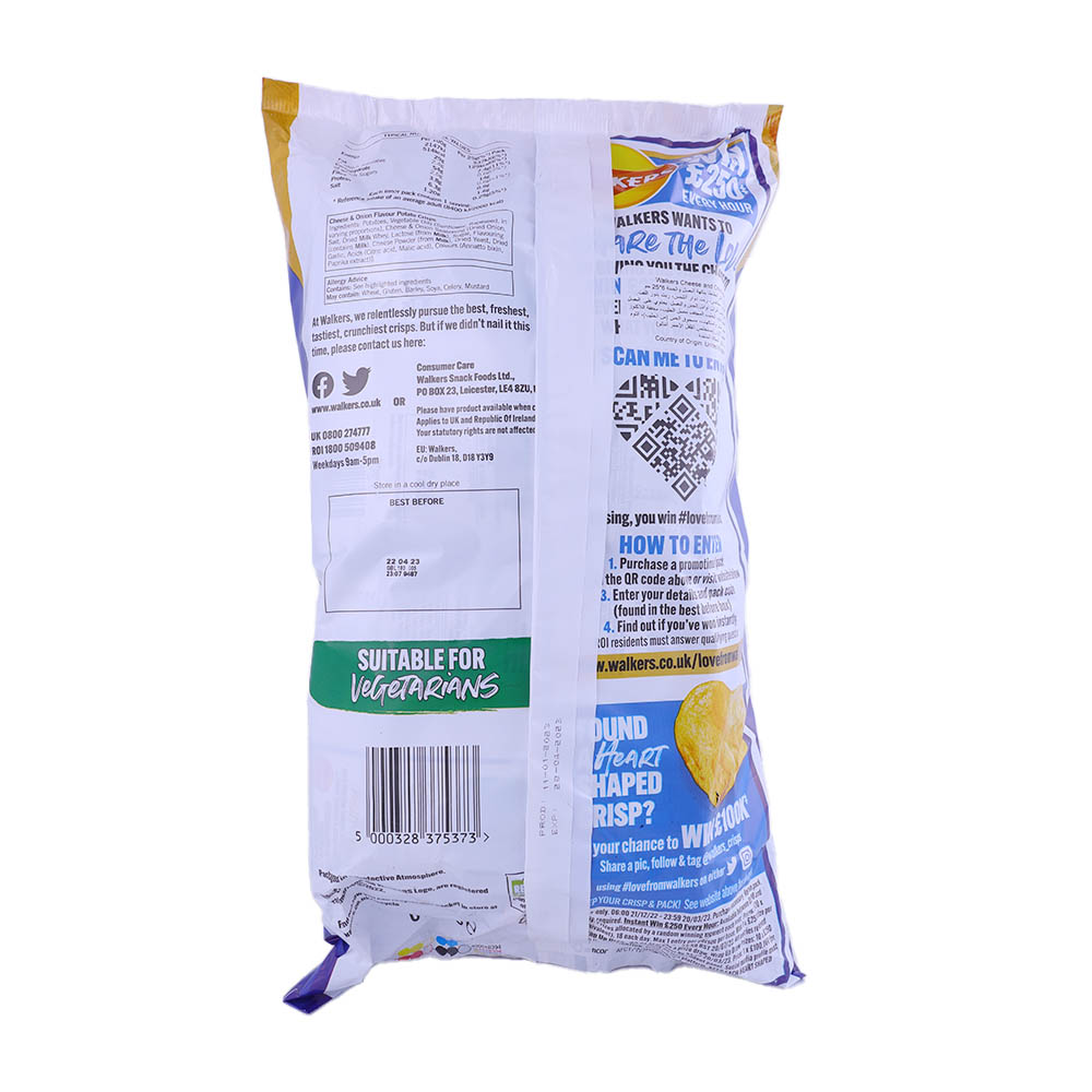 Walkers Cheese & Onion Chips 25g [6 Pack] back image