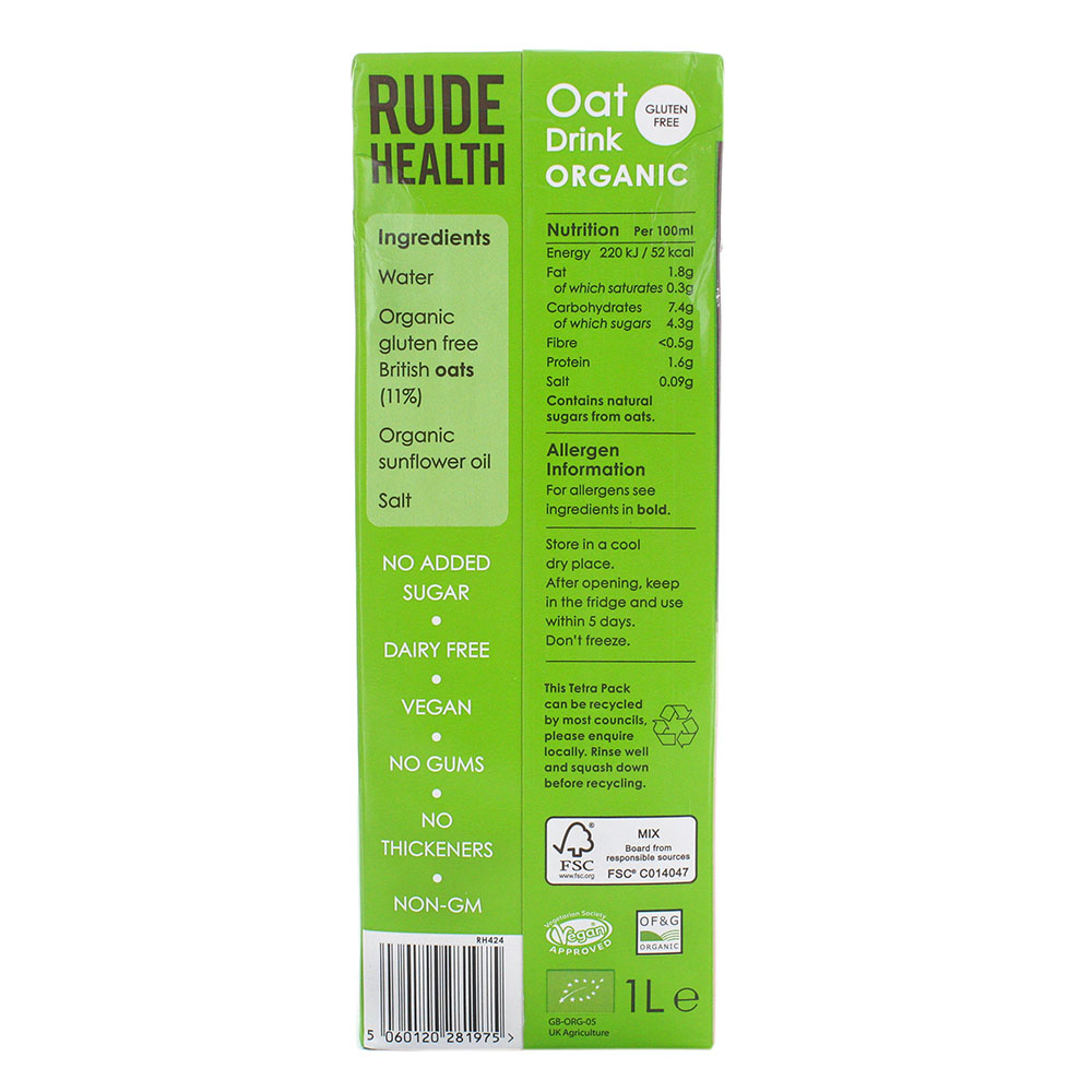 Rude Health Organic Oat Drink 1L - Available at Alosra Online Supermarket