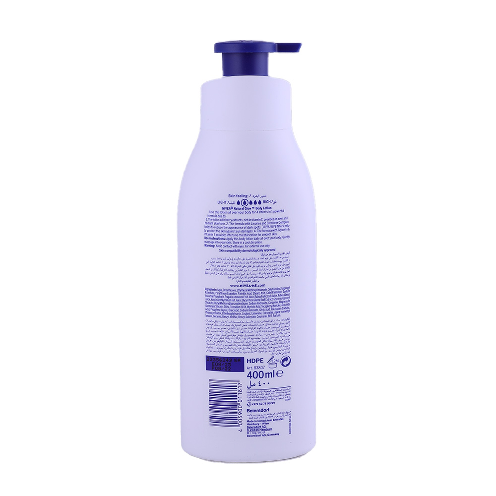 Nivea Natural Glow UV Filter Body Lotion 400ml back image