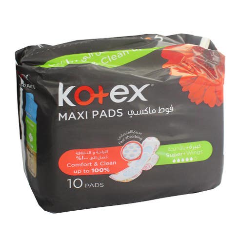 Kotex Maxi Super Wings Sanitary Pads 10's - Available at Alosra Online Supermarket