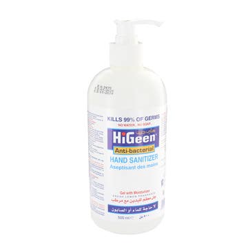 HiGeen Anti Bacterial Fresh Lemon Hand Sanitizer 500ml - Available at Alosra Online Supermarket