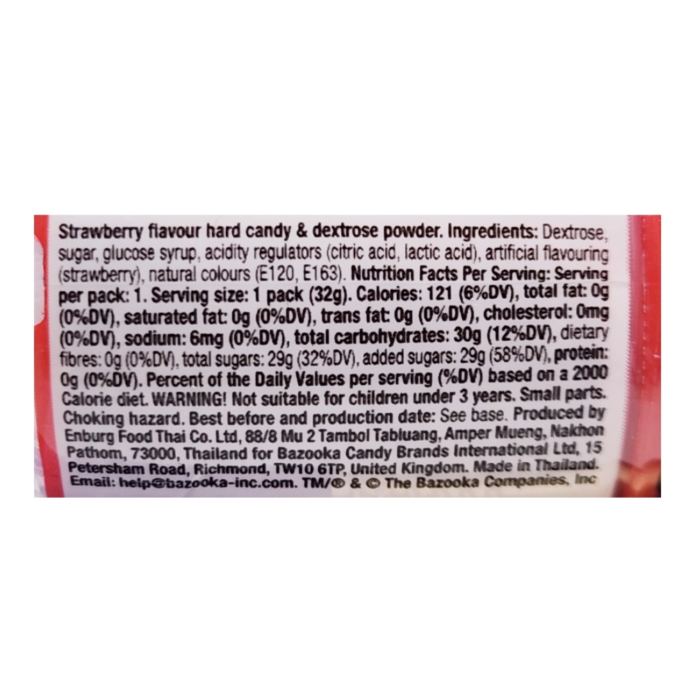 Bazooka Big Baby Pop Strawberry Assorted 32g back image