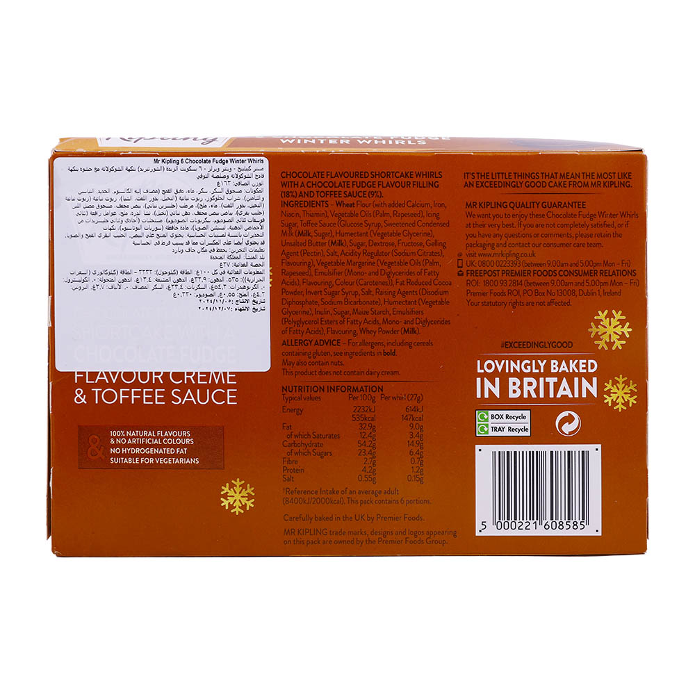 Mr Kipling Chocolate Fudge Winter Whirls 6Pk 150g back image