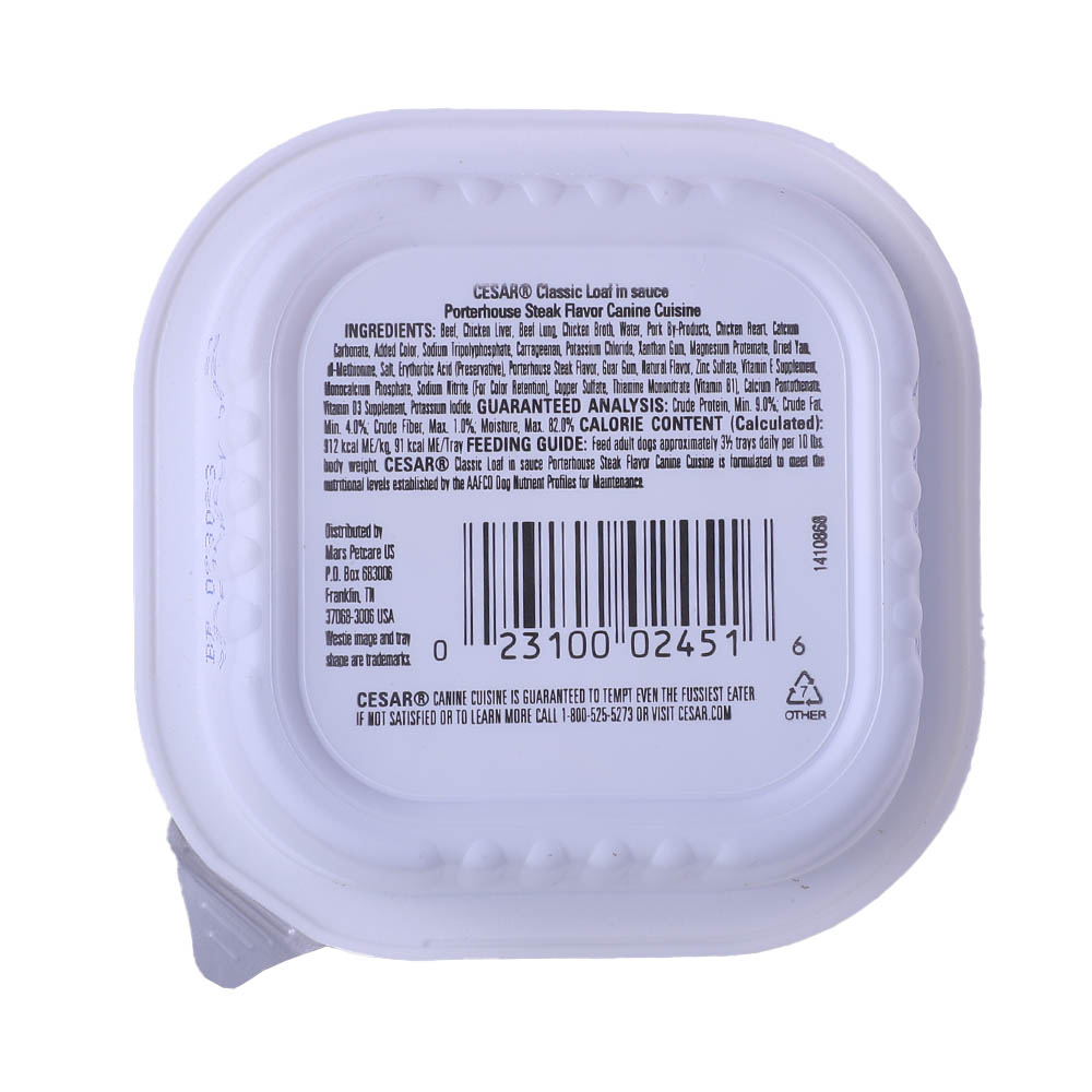Cesar Porterhouse Steak Flavor Dog Food 100g back image