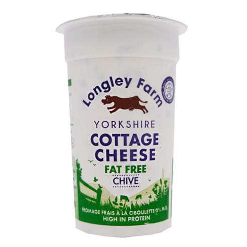 Longley Farm Fat Free Cottage Cheese With Chives 250g - Available at Alosra Online Supermarket