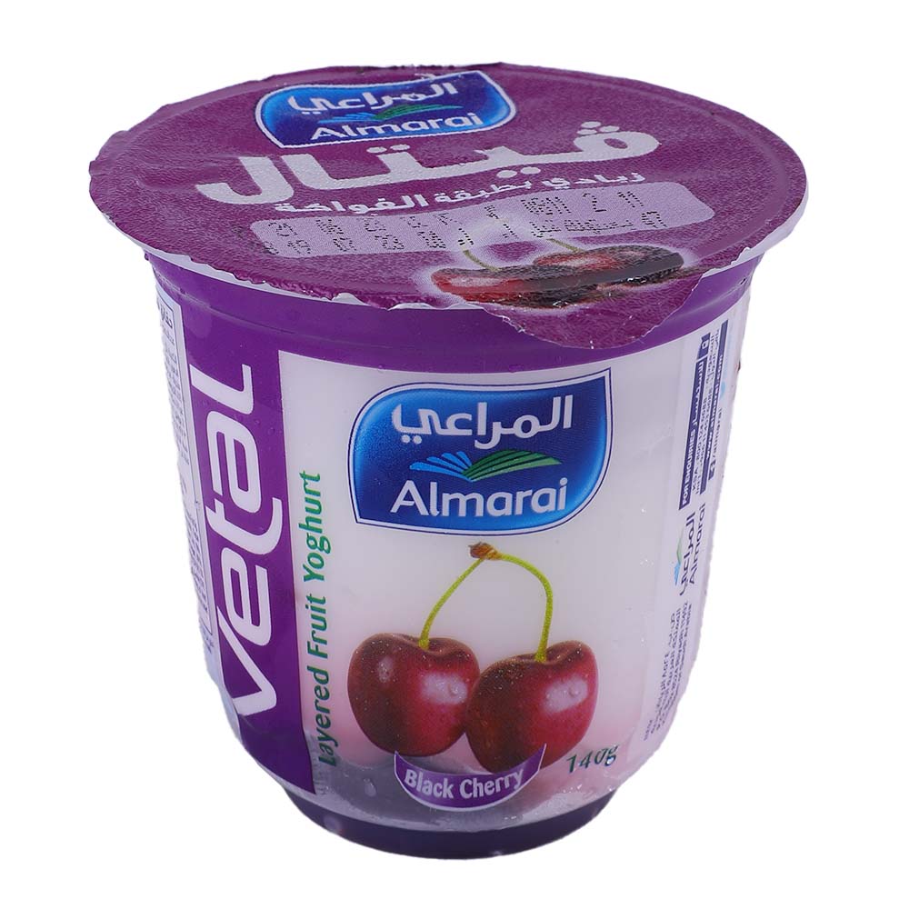 Almarai Layered Black Cherry Yoghurt 140g - Available at Alosra Online Supermarket