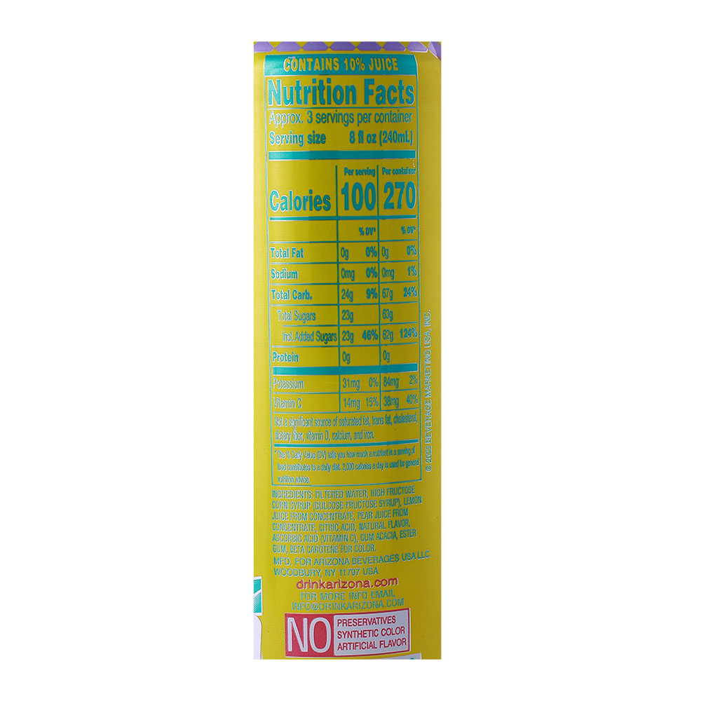 Arizona Lemonade Fruit Juice Cocktail 650ml right side image