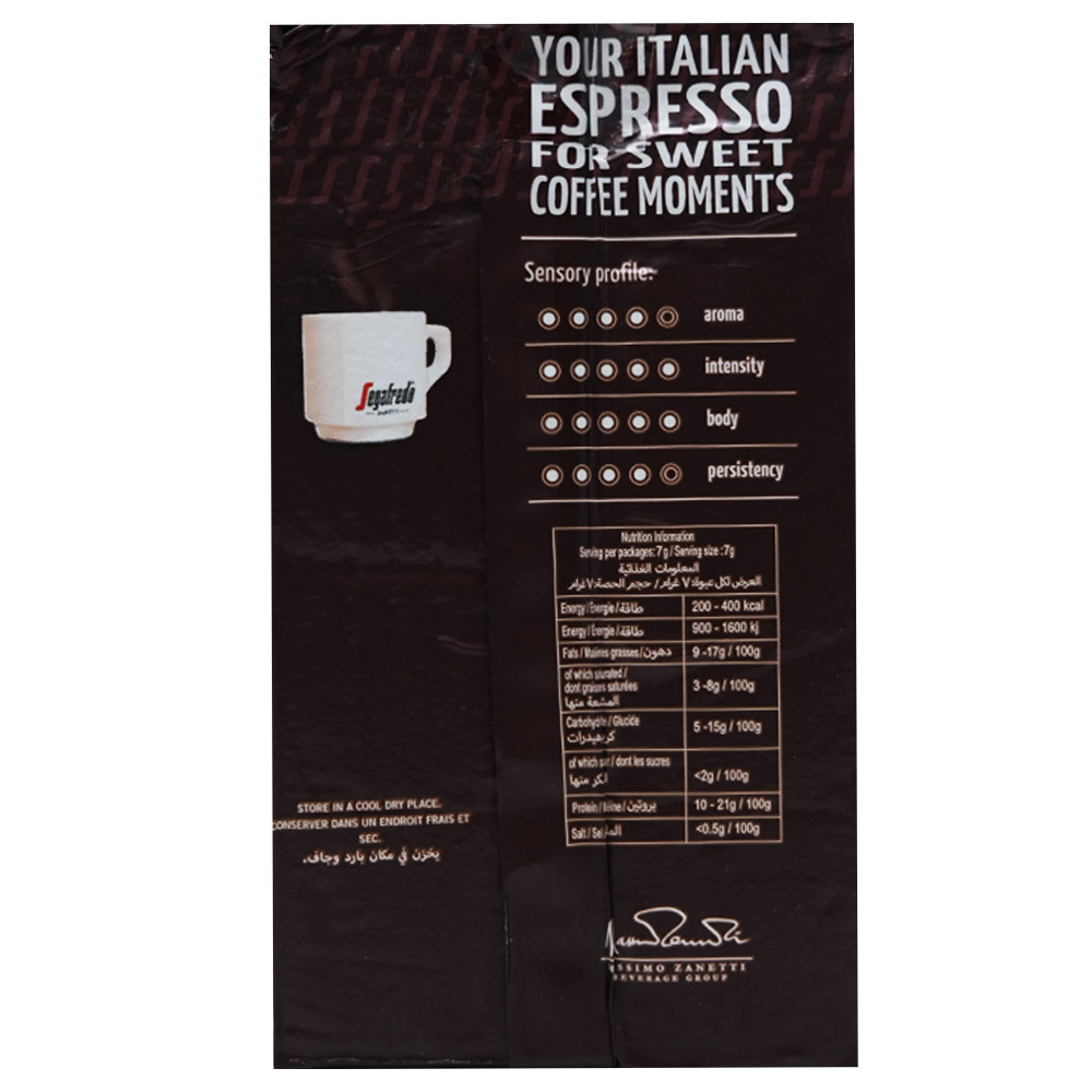 Segafredo Medium Roast Ground Espresso Coffee 250g back image