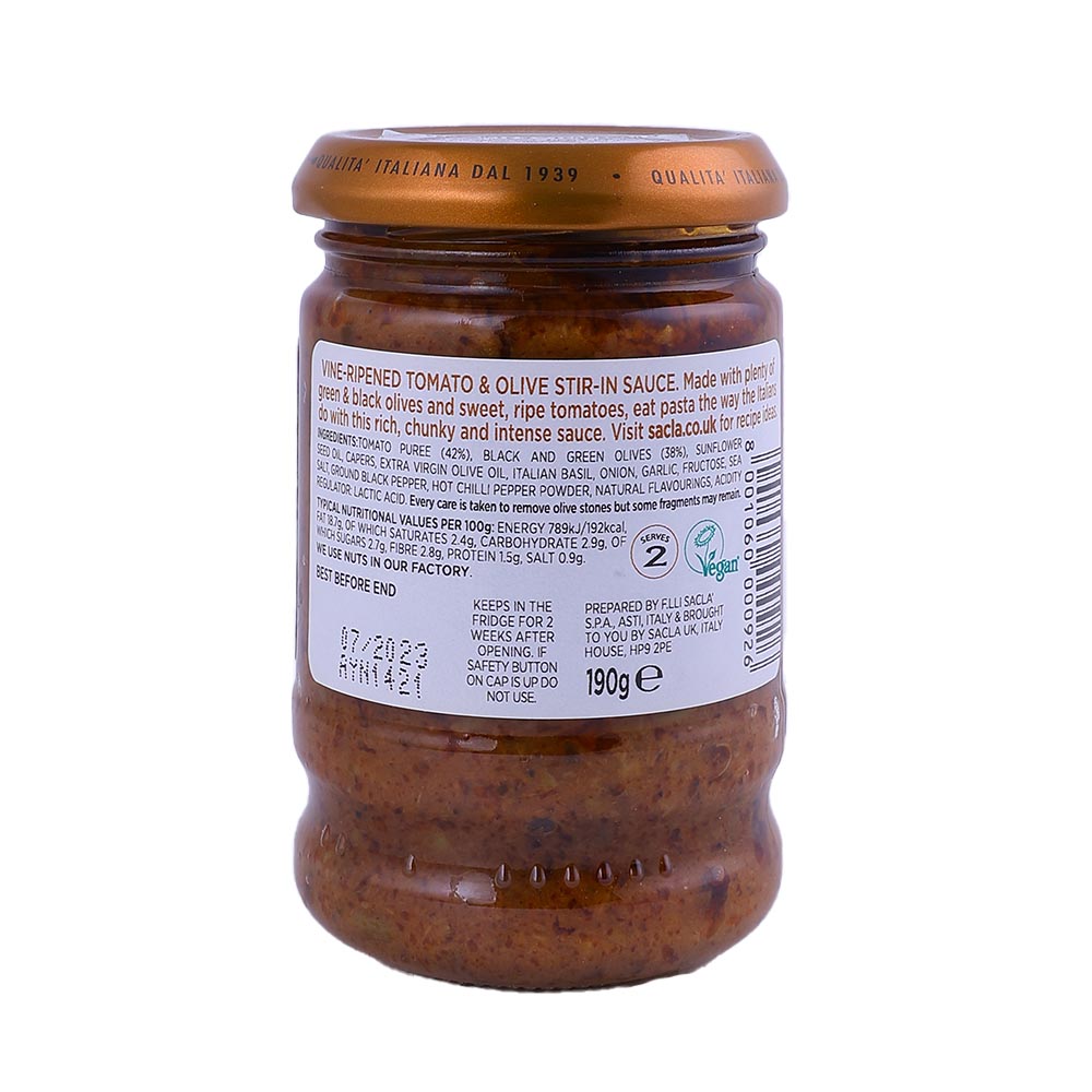 Sacla Olive & Tomato Sauce 190g back image