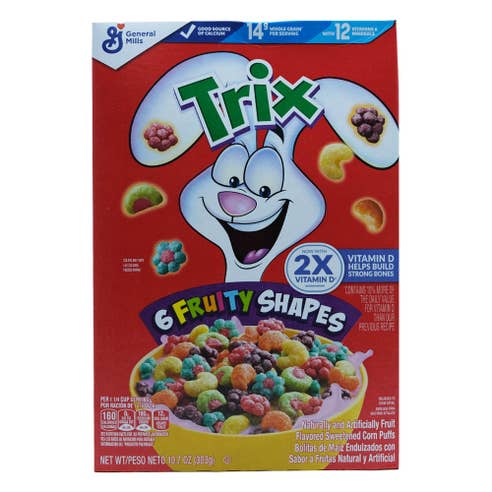 General Mills Trix 6 Fruity Shapes Cereal 303g - Available at Alosra Online Supermarket