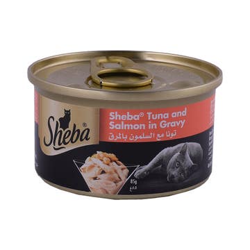 Sheba Flaked Tuna Topped With Salmon In Gravy 85g - Available at Alosra Online Supermarket