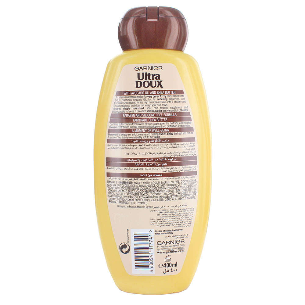 Garnier Ultra Doux Avocado Oil & Shea Butter Shampoo 400ml- Product ingredients image