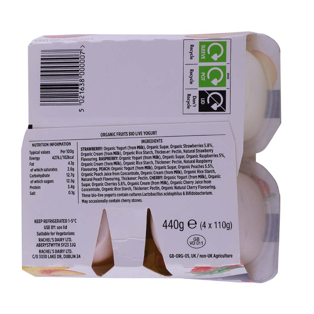 Rachel's Luscious Fruits Yoghurt 4x110g right side image