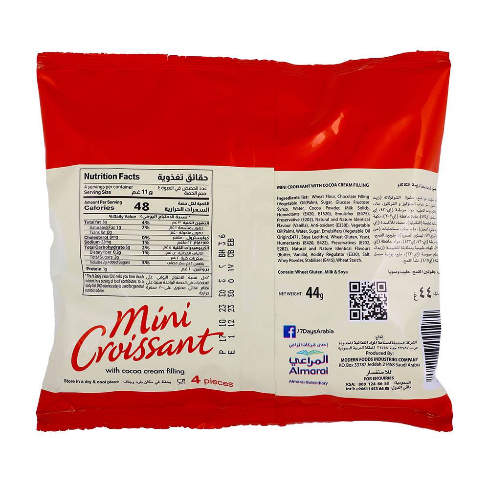 7 Days Mini Croissant Chocolate Cream Filling 44g back image