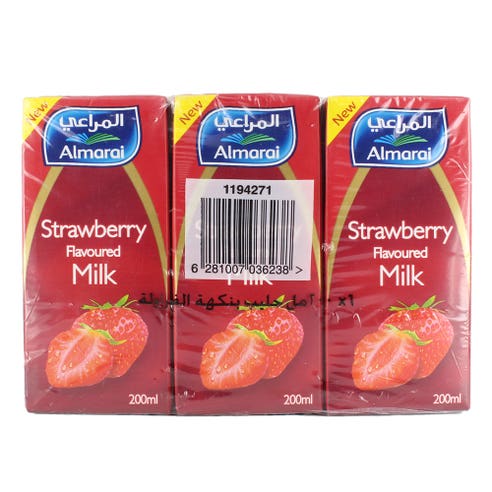 Almarai Strawberry Milk 200ml - Available at Alosra Online Supermarket