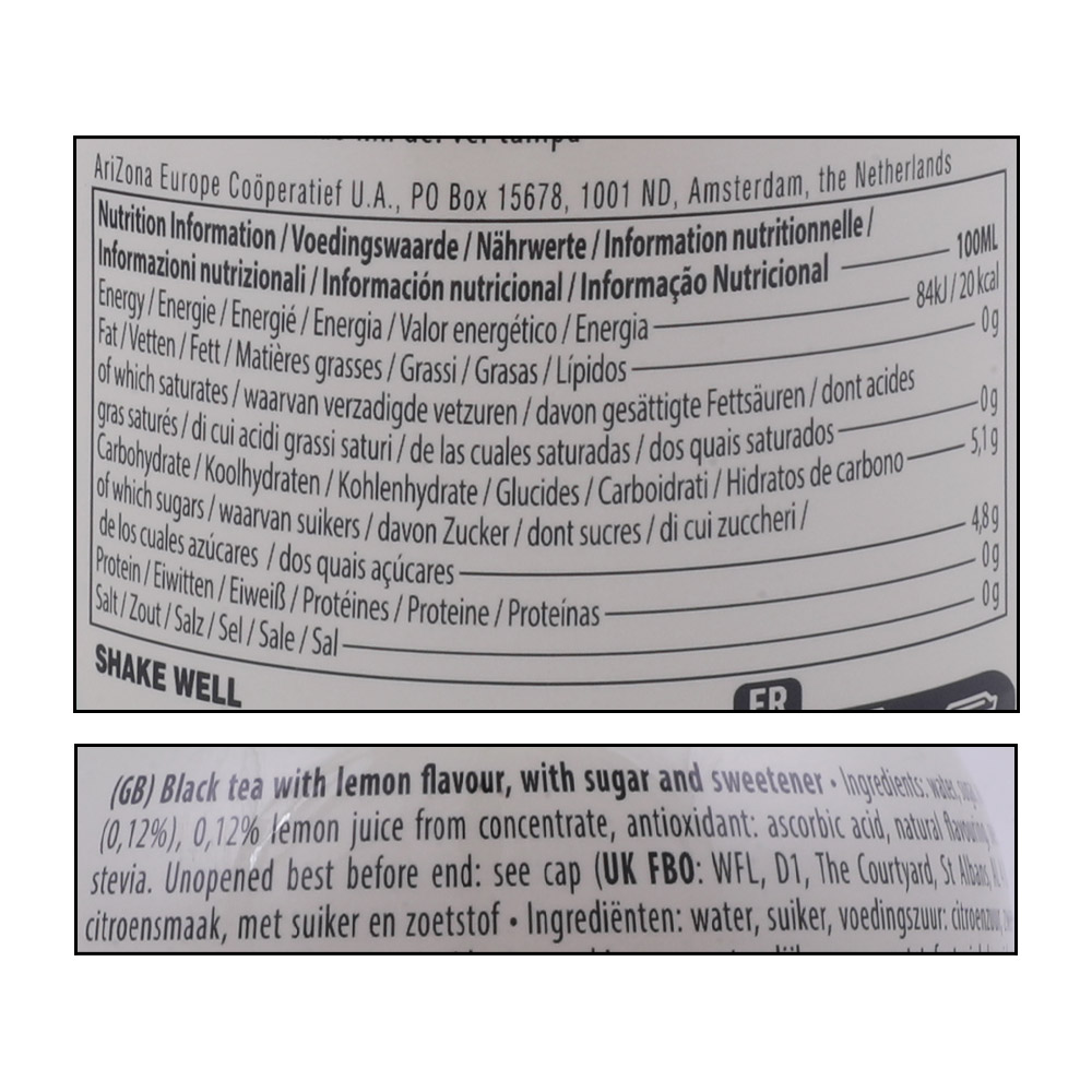Arizona Iced Tea With Lemon Flavour 500ml right side image