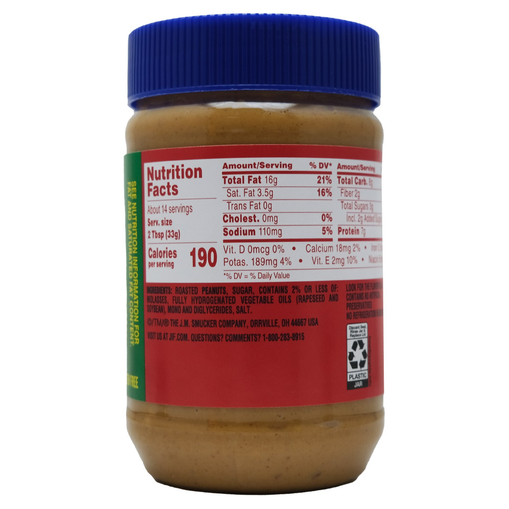 Jif Extra Crunchy Peanut Butter 454g back image