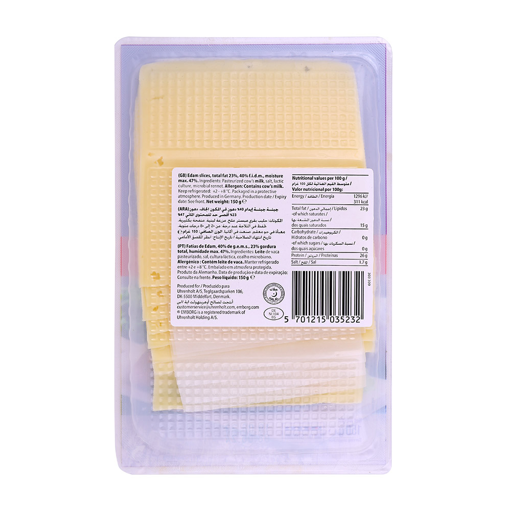 Emborg Edam Slice Cheese 150g back image