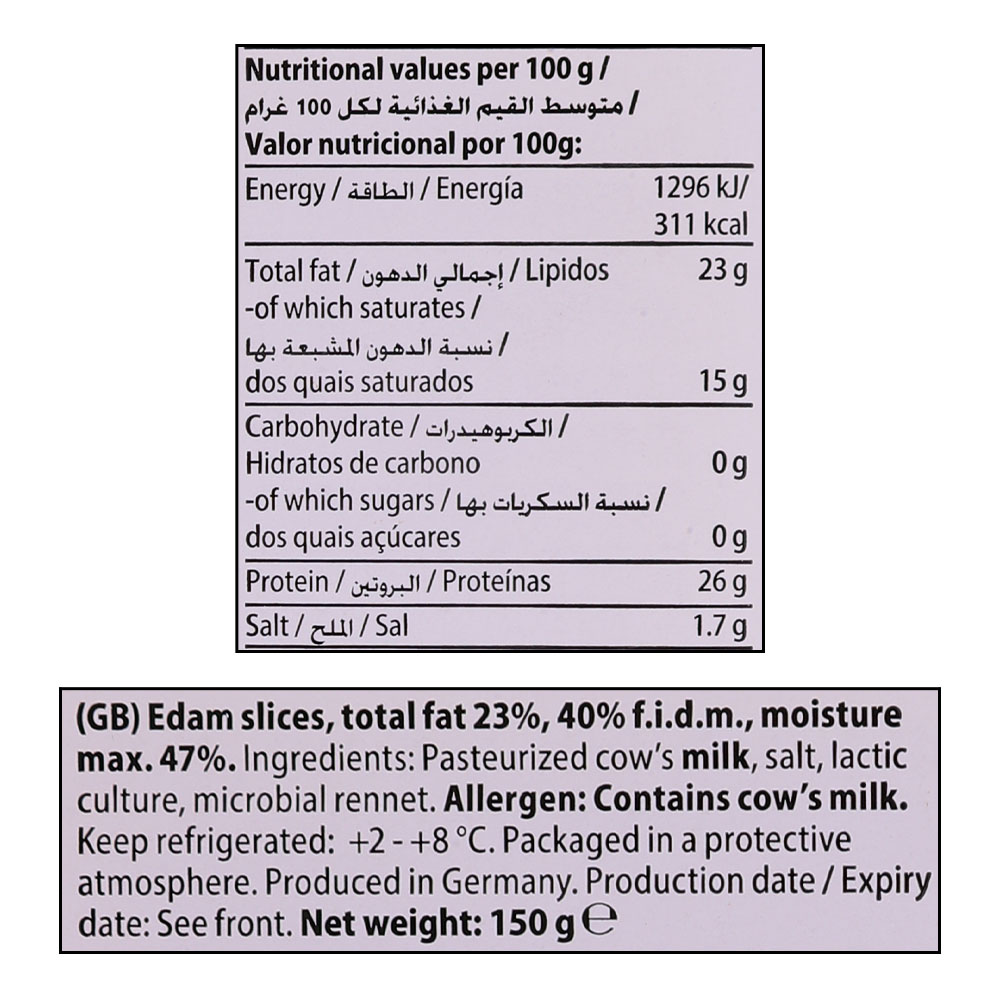 Emborg Edam Slice Cheese 150g right side image