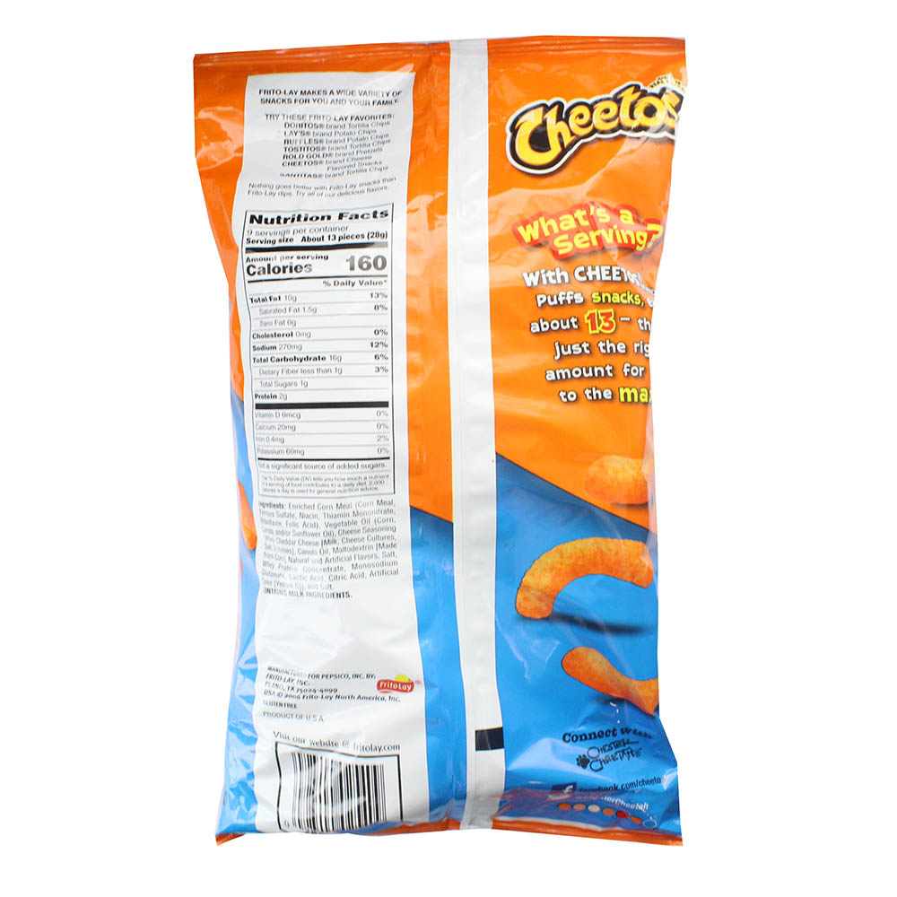 Cheetos Corn Puffs Snack 9oz back image