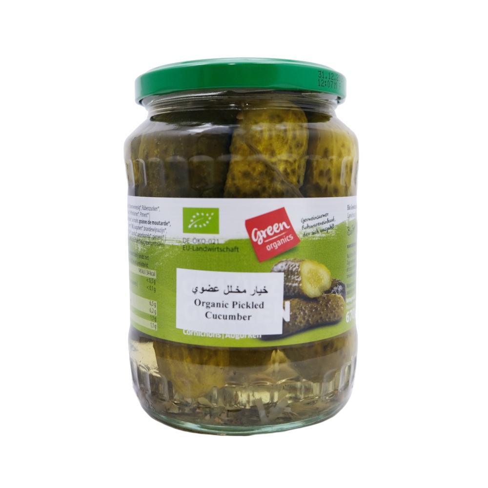 Green Organics Pickled Cucumbers in Jar 670g - Available at Alosra Online Supermarket