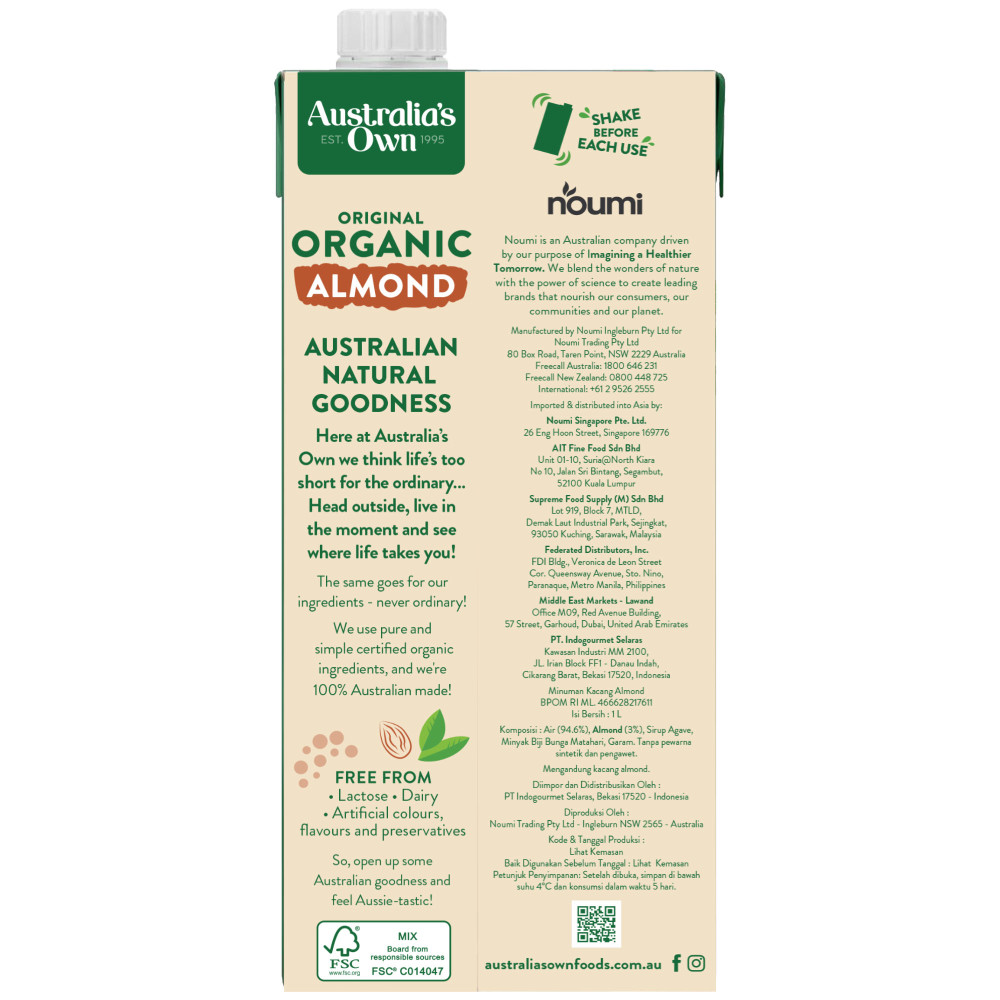 Australia's Own Organic Almond Milk 1L back image